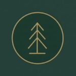 pine tree icon in golden colour with pine green backgound