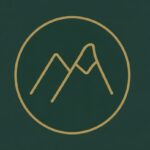 mountain icon for autumn season in golden colour with pine green backgound