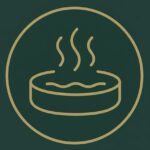 sauna icon in golden colour with pine green background