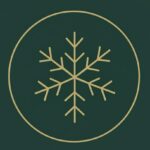 snowflake icon for winter season in golden colour with pine green backgound