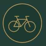 bike icon for spring season in golden colour with pine green backgound