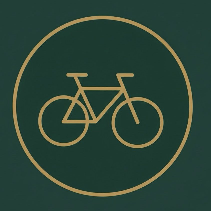 bike icon for spring season in golden colour with pine green backgound