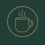 hot chocolate mug icon in golden colour with pine green backgound